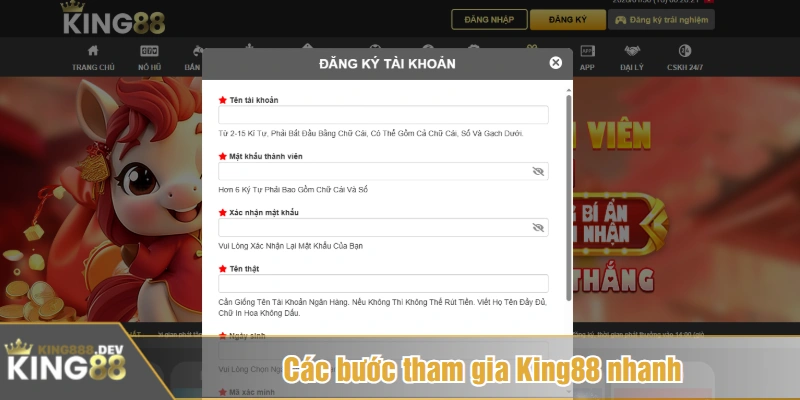 Các bước tham gia King88 nhanh